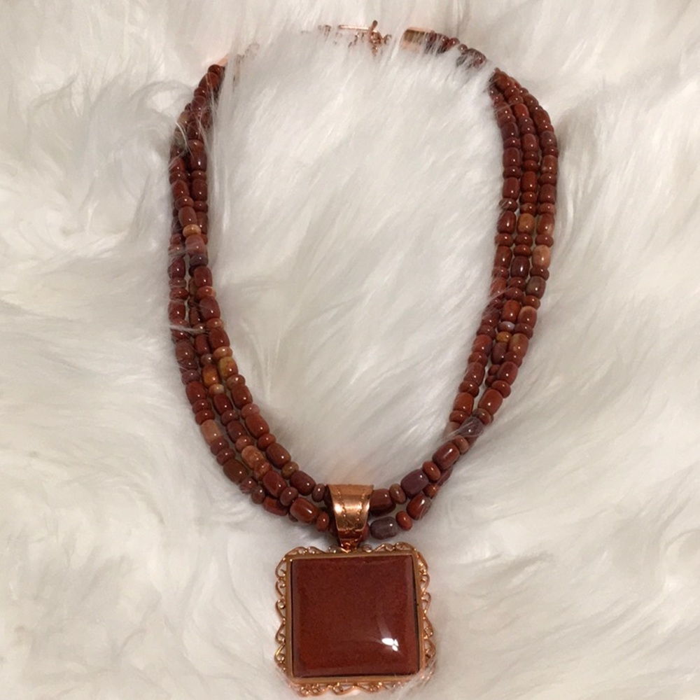 Red Jasper multi strand beaded necklace & pendant